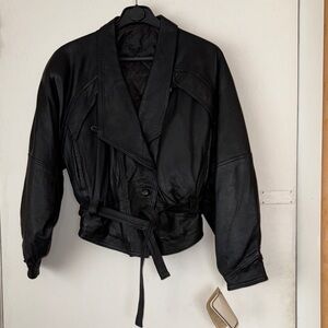 Vera Pelle Women's Vintage Black Italian Belted Leather Jacket. Size Medium